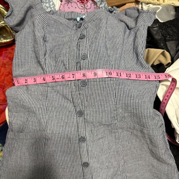 Cottagecore Dream: Off-The-Shoulder Pinstripe Blue Dress With Pockets - Picture 7 of 7